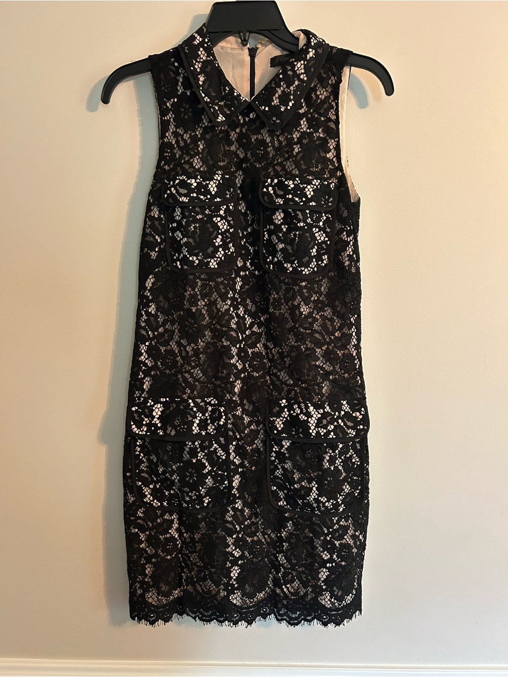 J. Crew Black Lace Sleeveless Shift Dress with Contrast Lining
